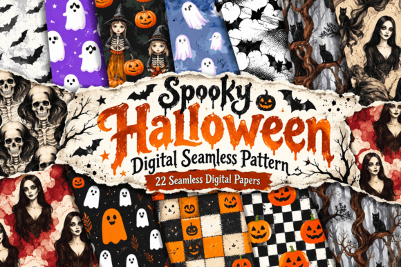 Spooky Halloween Digital Seamless Patter