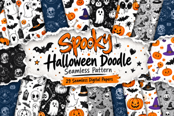 Spooky Halloween Doodle Seamless Pattern