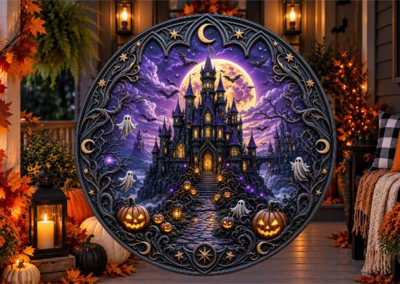 Spooky Haunted Halloween Door Sign PNG