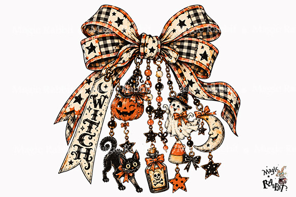 Spooky Witch Bow Halloween Coquette PNG