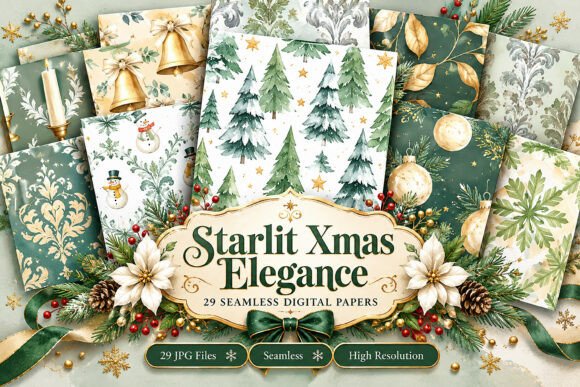 Starlit Xmas Elegance Digital Seamless