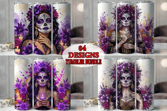 Sugar Skull Woman Purple Tumbler Bundle