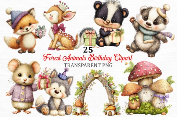 Sweet Forest Animals Birthday Clipart