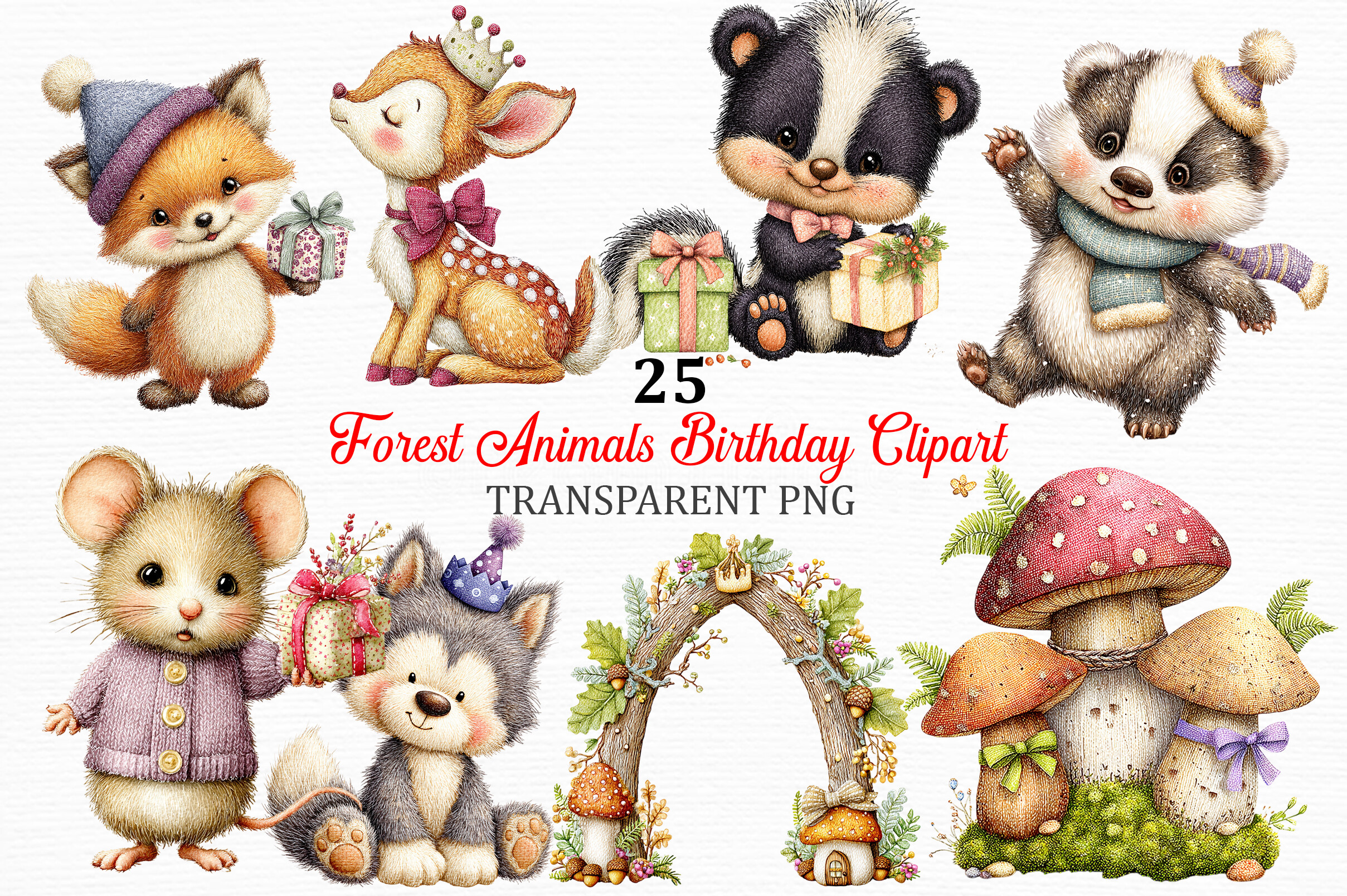 Sweet Forest Animals Birthday Clipart