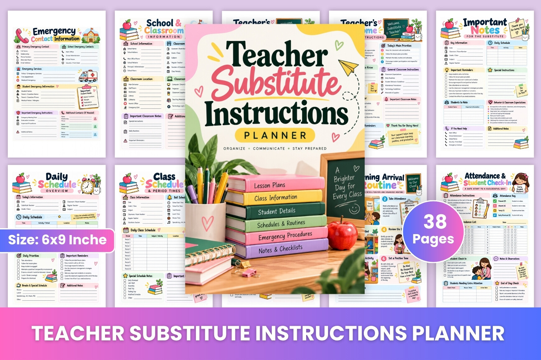 Teacher Substitute Instructions Planner