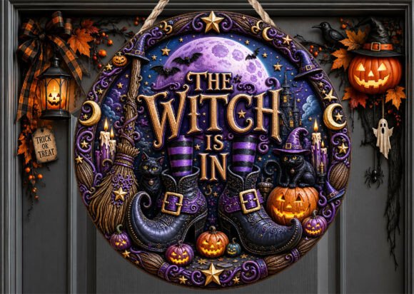 The Witch is in Halloween Door Sign