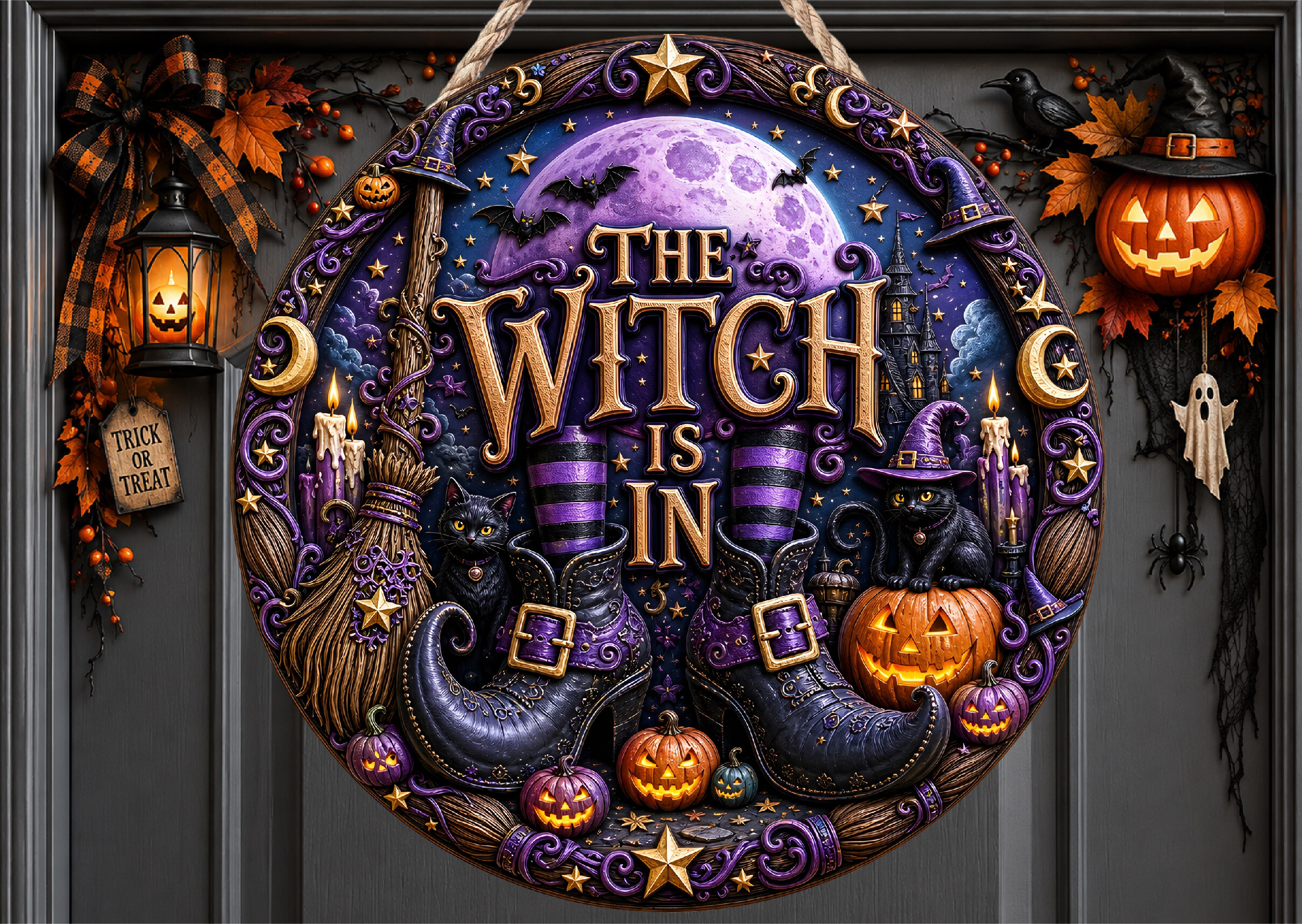 The Witch is in Halloween Door Sign