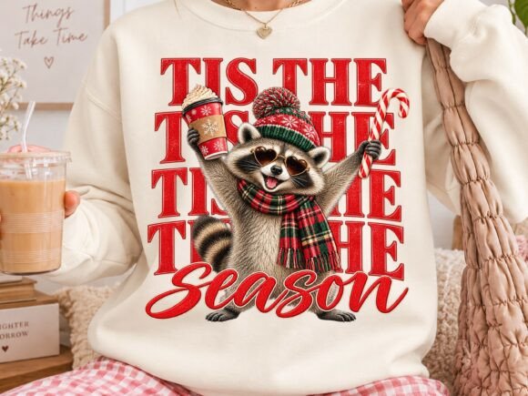 'Tis the Season Raccoon PNG Sublimation
