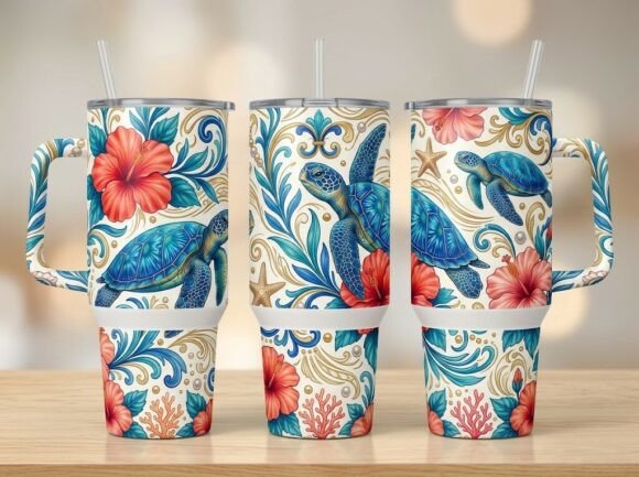 Tropical Hibiscus Turtle Tumbler Design