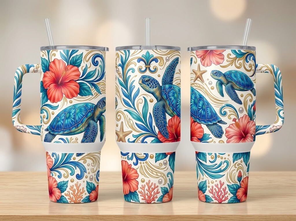 Tropical Hibiscus Turtle Tumbler Design