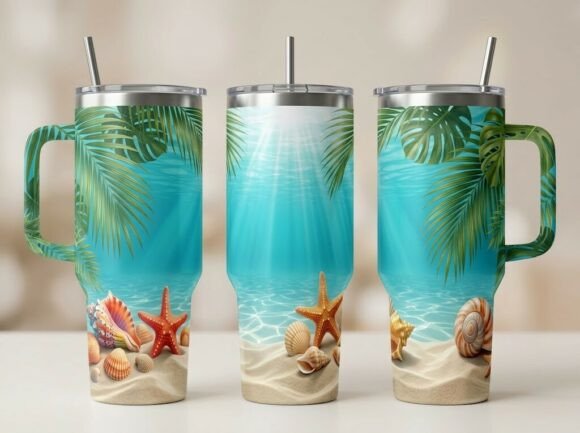 Tropical OceanPalm Leaves Tumbler Design