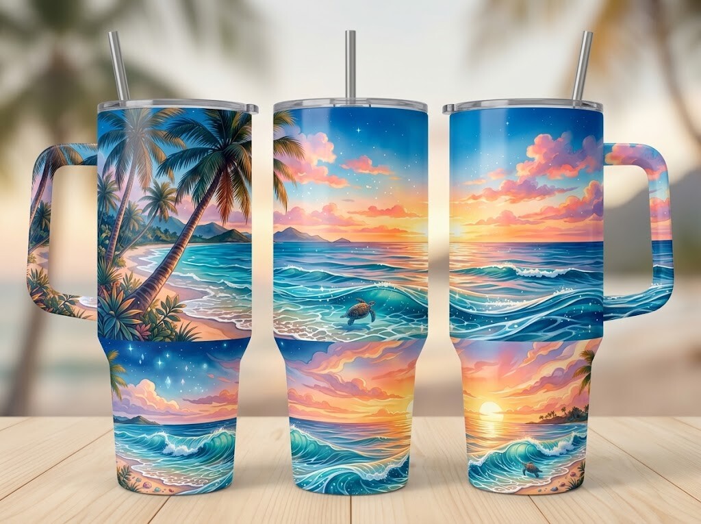 Tropical Paradise Sunset Tumbler Design
