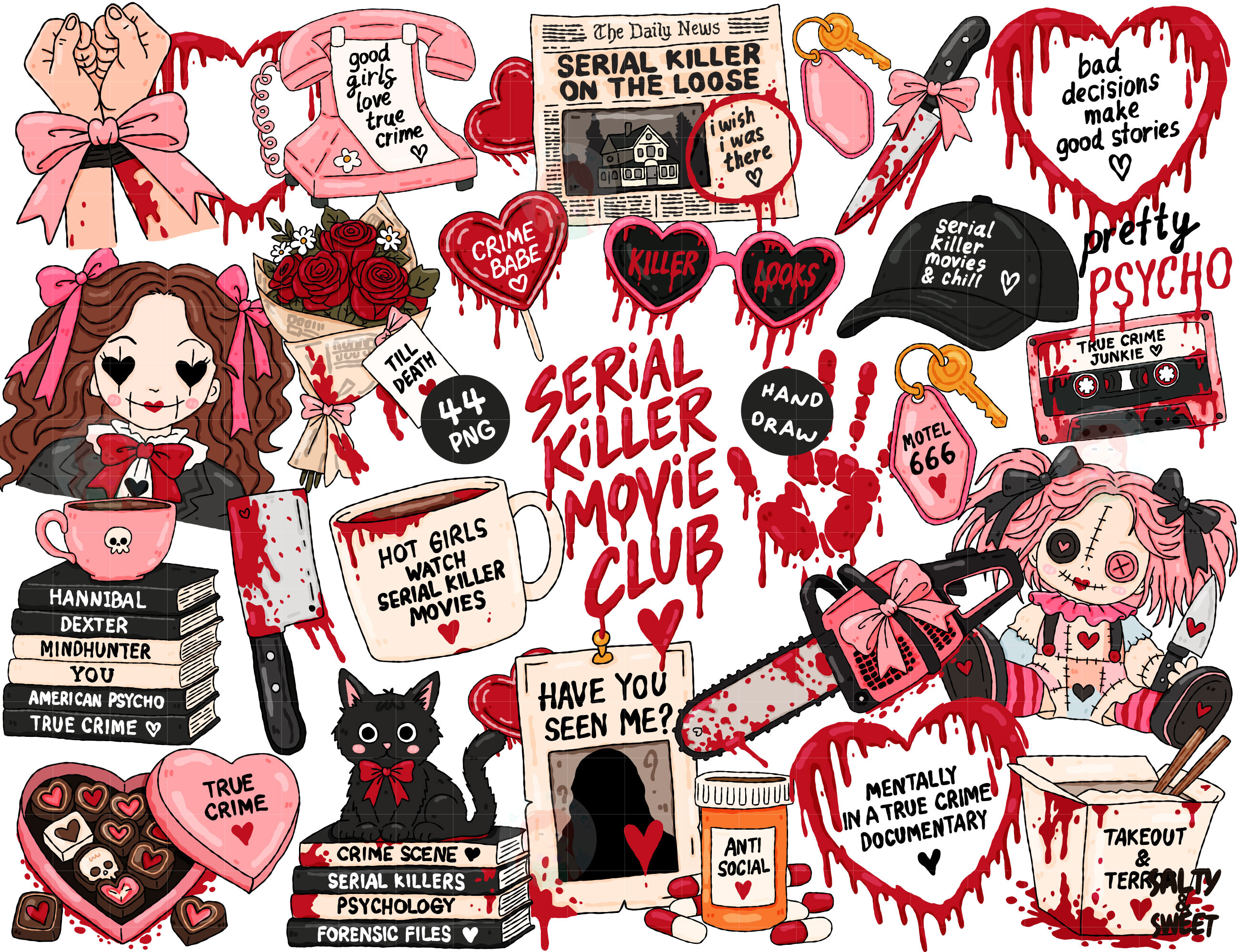 True Crime Pink Horror Clipart Bundle