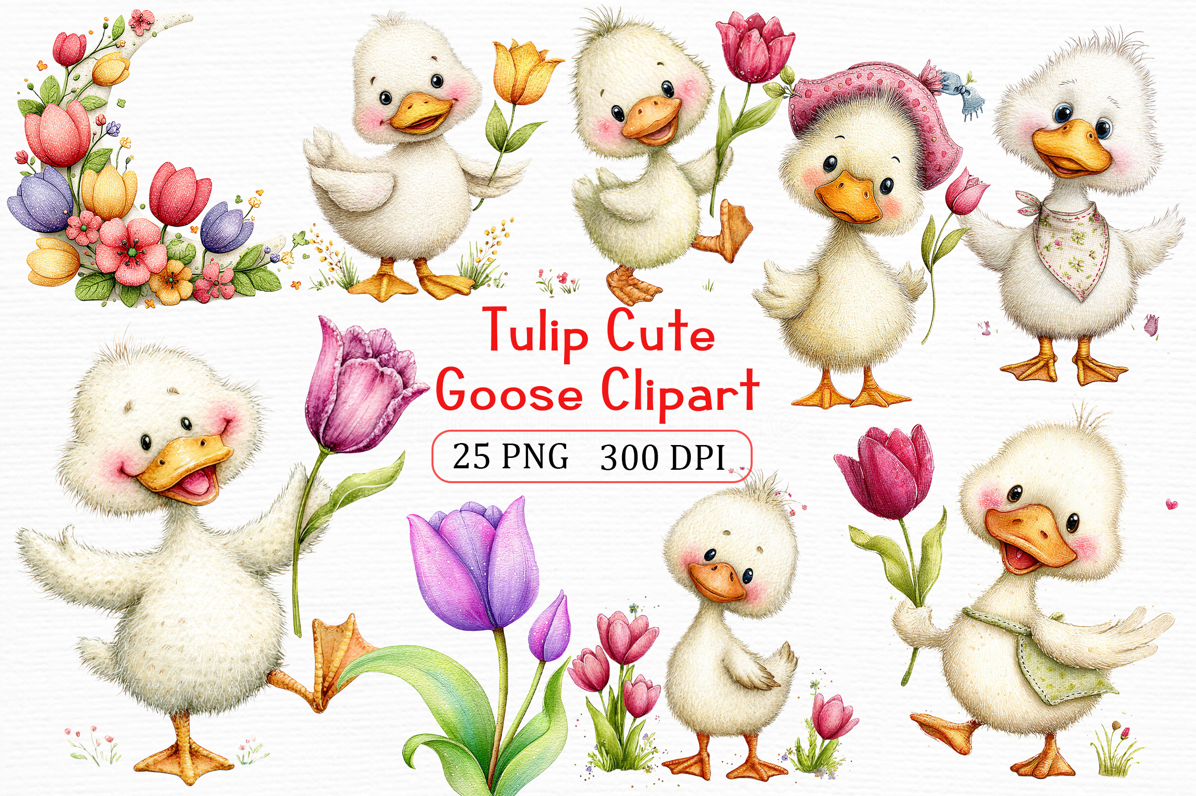 Tulip Goose Clipart Art Bundle