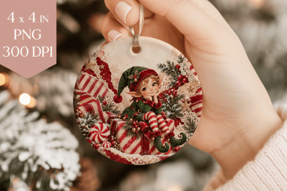 Vintage Christmas Elf Ornament PNG