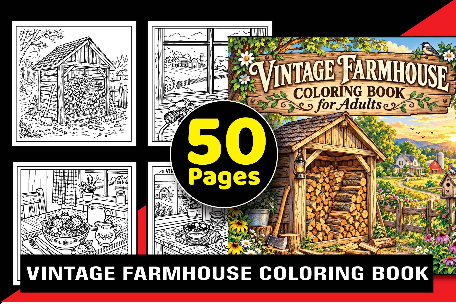 Vintage Farmhouse Coloring Book