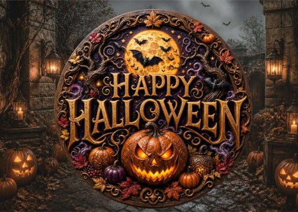Vintage Pumpkin Halloween Door Sign