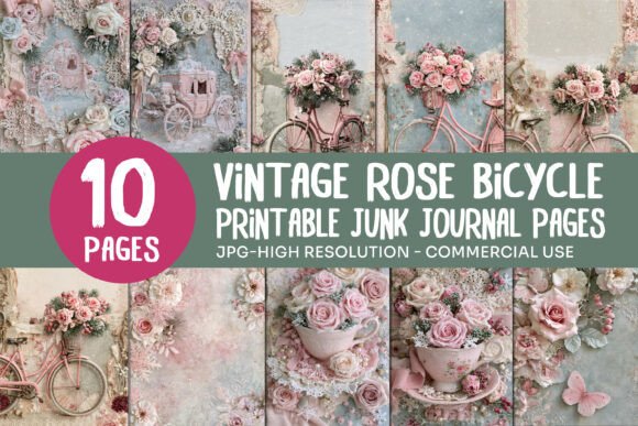 Vintage Rose Bicycle Junk Journal Pages