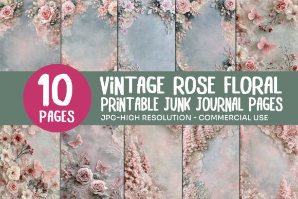 Vintage Rose Floral Junk Journal Pages