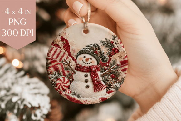 Vintage Snowman Christmas Ornament PNG