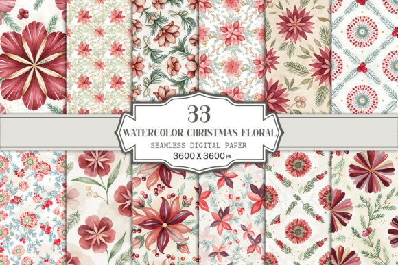 Watercolor Christmas Floral Seamless