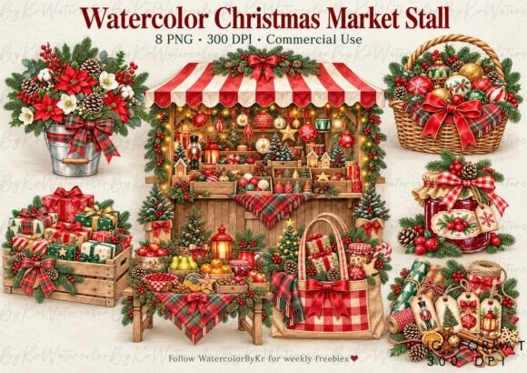 Watercolor Christmas Market Stall Bundle