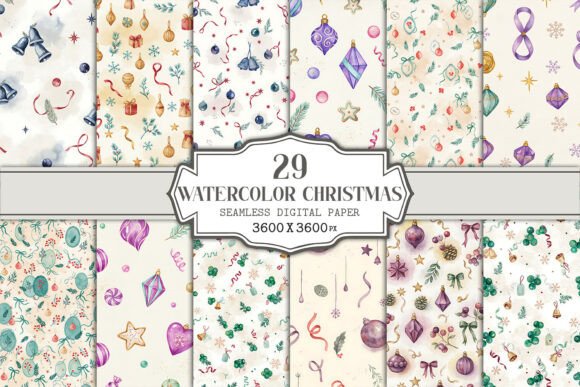 Watercolor Christmas Ornament Seamless