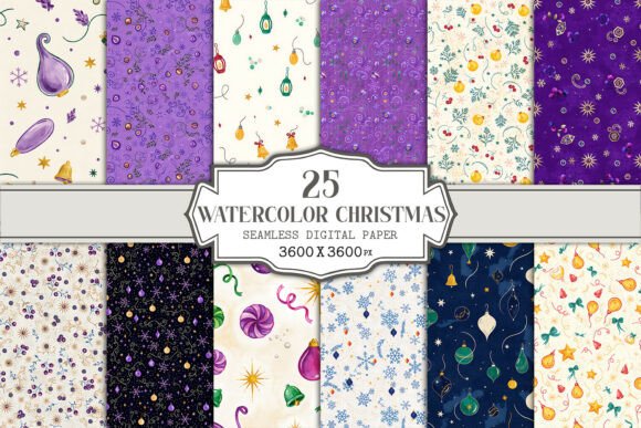 Watercolor Christmas Ornaments Seamless