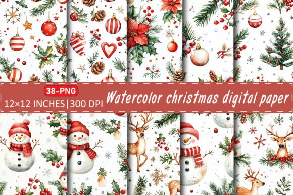 Watercolor Christmas Digital Paper