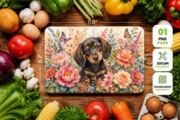 Watercolor Dachshund Floral PNG Design
