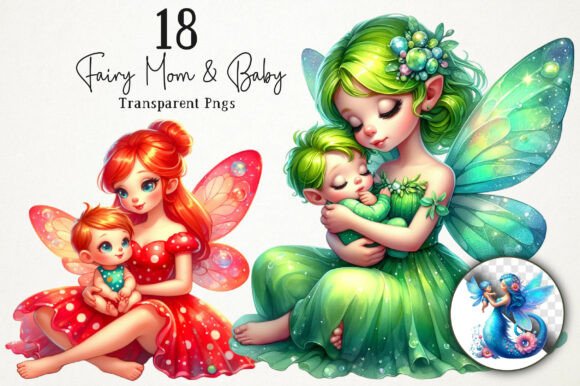 Watercolor Fairy Mom & Baby Clipart