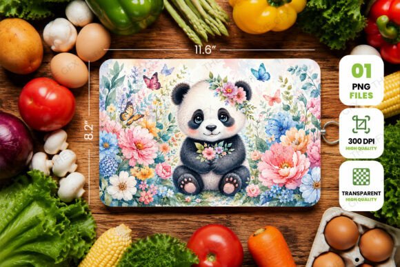 Watercolor Panda Floral PNG Design Art