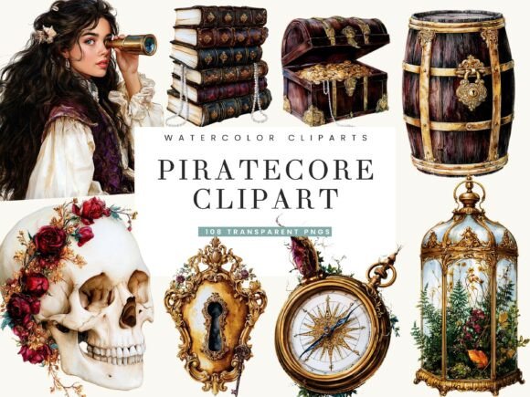 Watercolor Piratecore Clipart Bundle