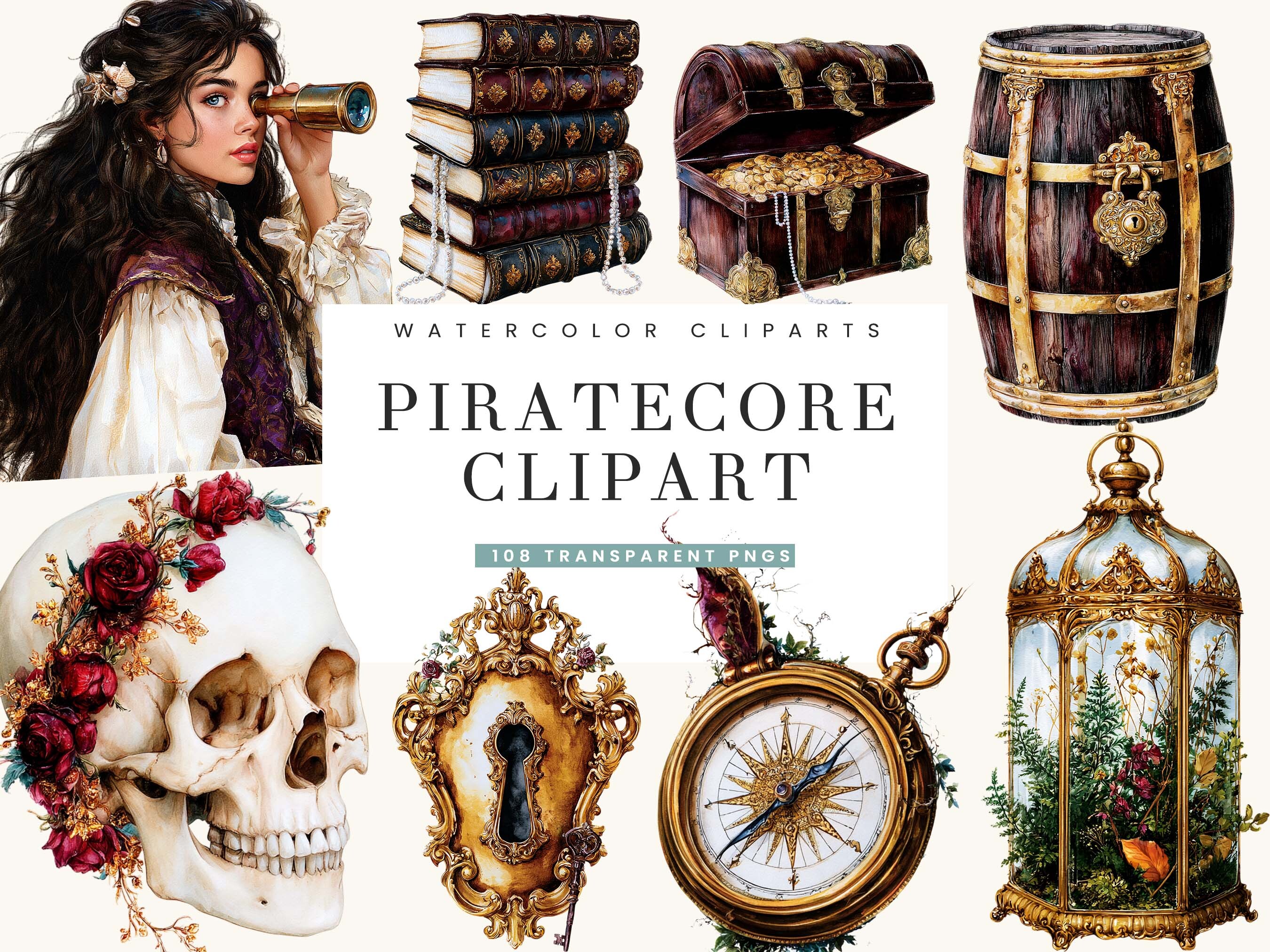 Watercolor Piratecore Clipart Bundle