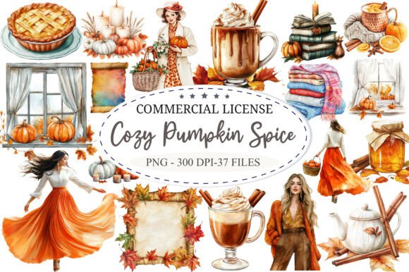 Watercolor Pumpkin Spice Clipart Bundle