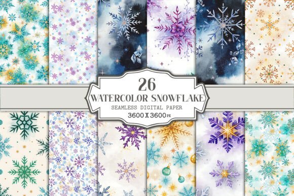 Watercolor Snowflake Seamless Pattern