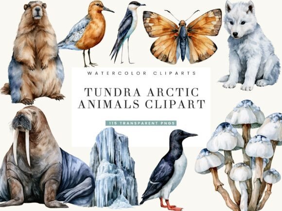 Watercolor Tundra Arctic Animals Clipart