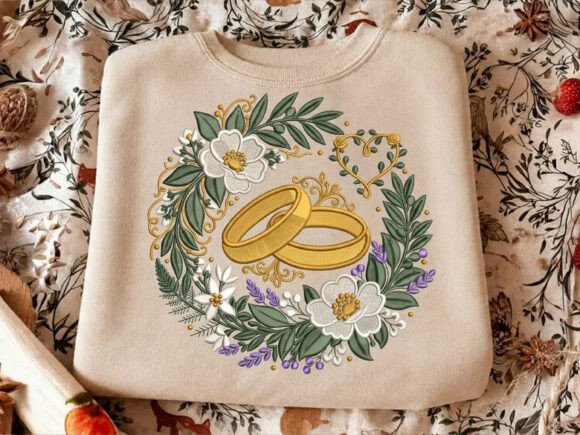 Wedding Rings Embroidery Design Floral