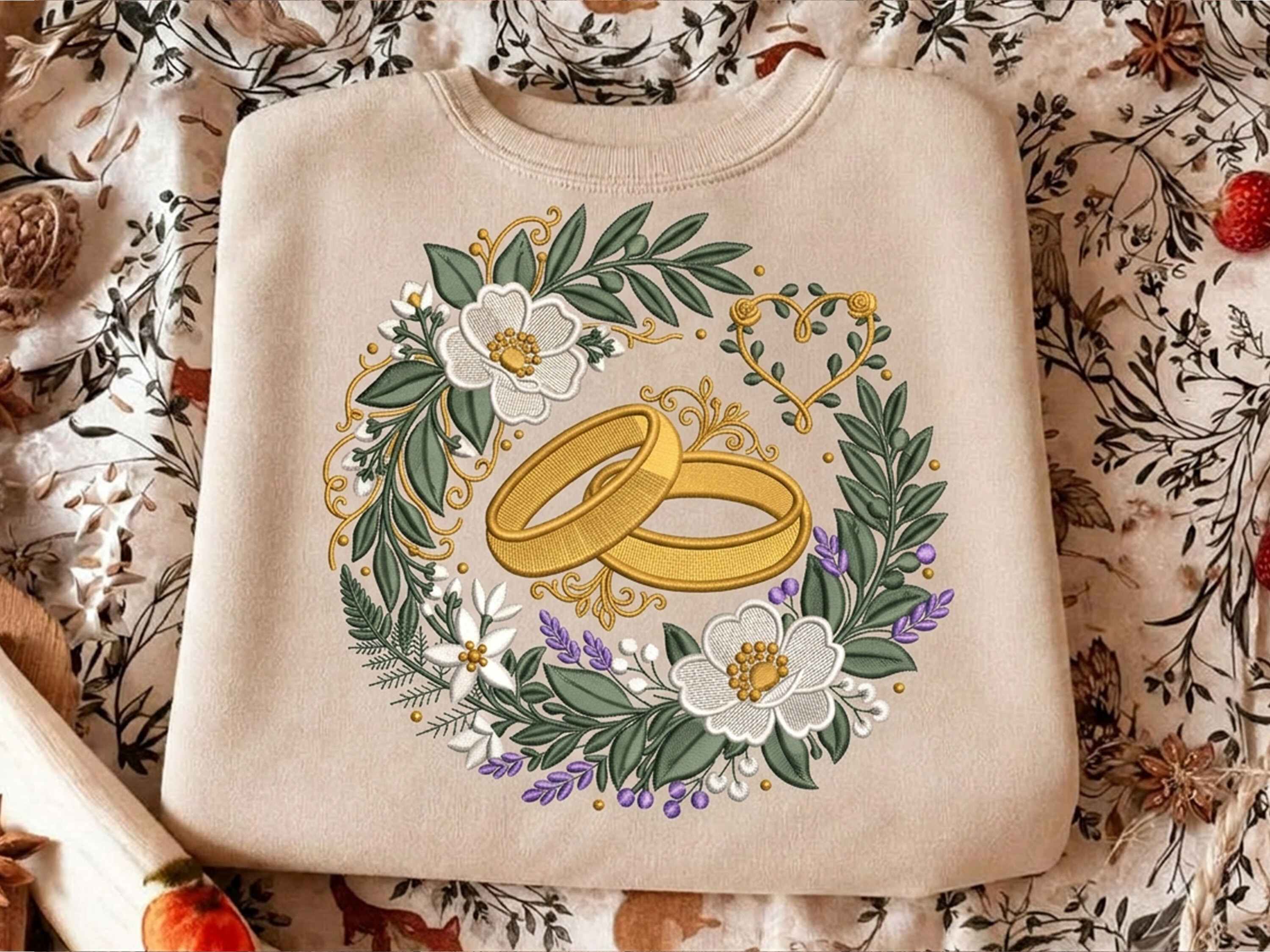Wedding Rings Embroidery Design Floral