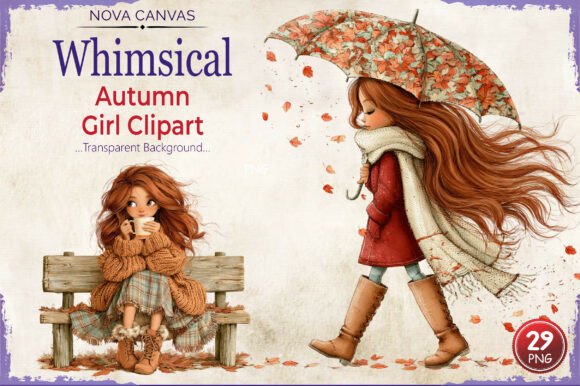 Whimsical Autumn Girl Clipart PNG