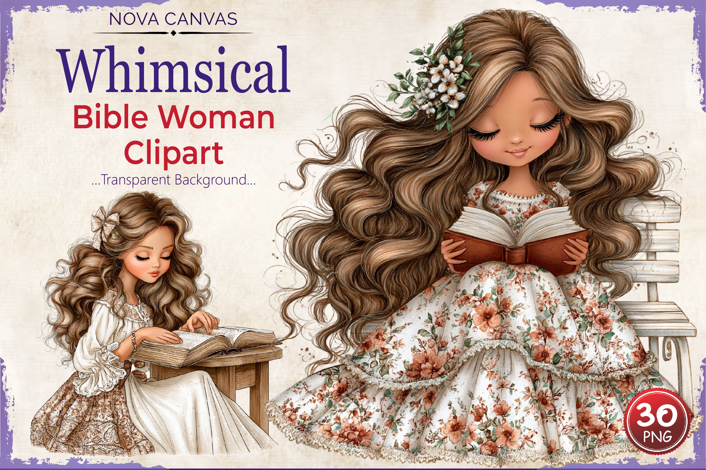 Whimsical Bible Woman Clipart PNG