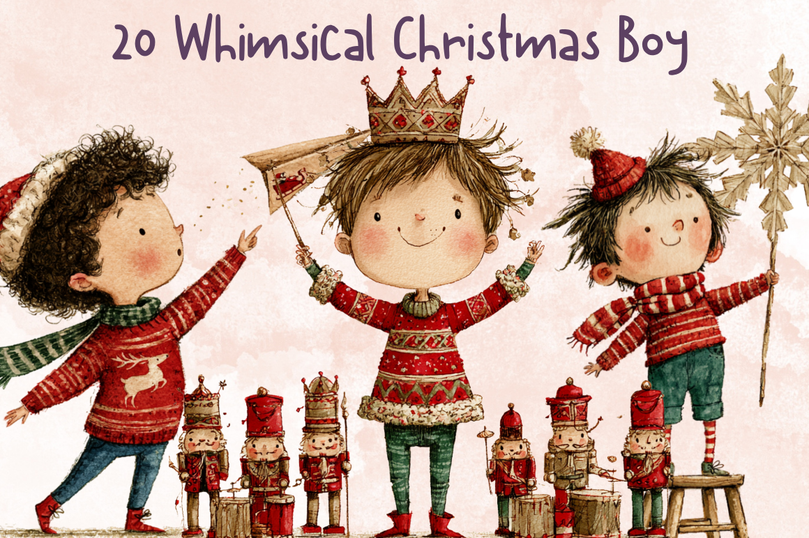Whimsical Christmas Boy Clipart