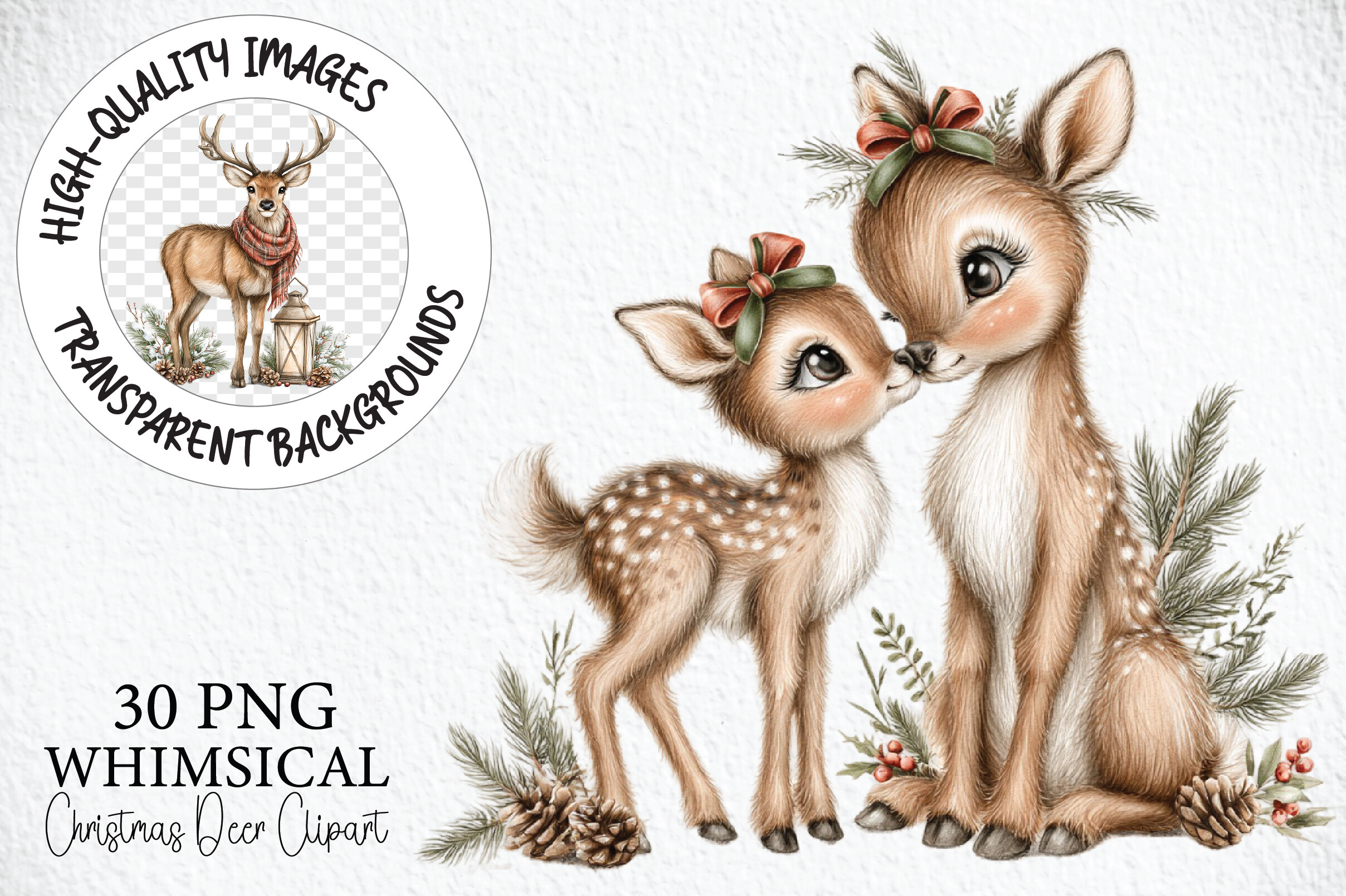 Whimsical Christmas Deer Clipart