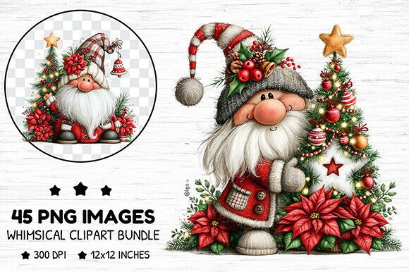 Whimsical Christmas Gnome Clipart PNG