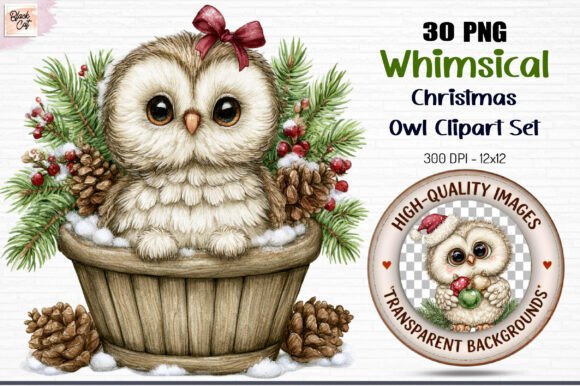 Whimsical Christmas Owl Clipart PNG
