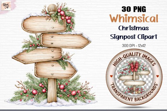 Whimsical Christmas Signpost Clipart PNG