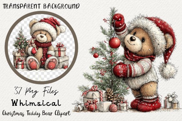 Whimsical Christmas Teddy Bear Clipart