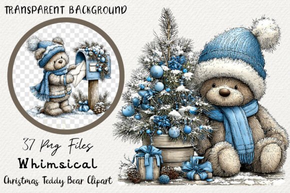 Whimsical Christmas Teddy Bear Clipart