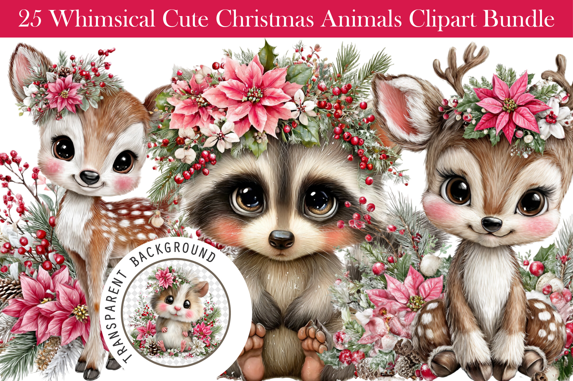Whimsical Cute Christmas Animals Clipart