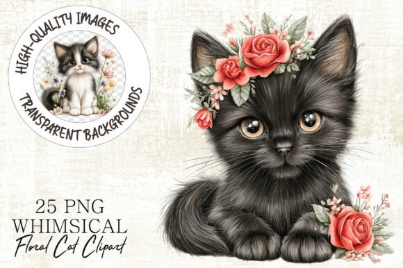 Whimsical Floral Cat Clipart Bundle